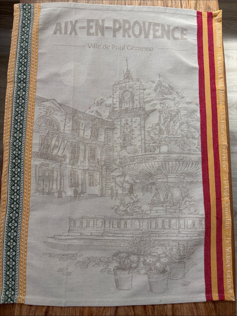 Aix-en-Provence Decorative Kitchen Towel - Beige with Red & Gold Stripes